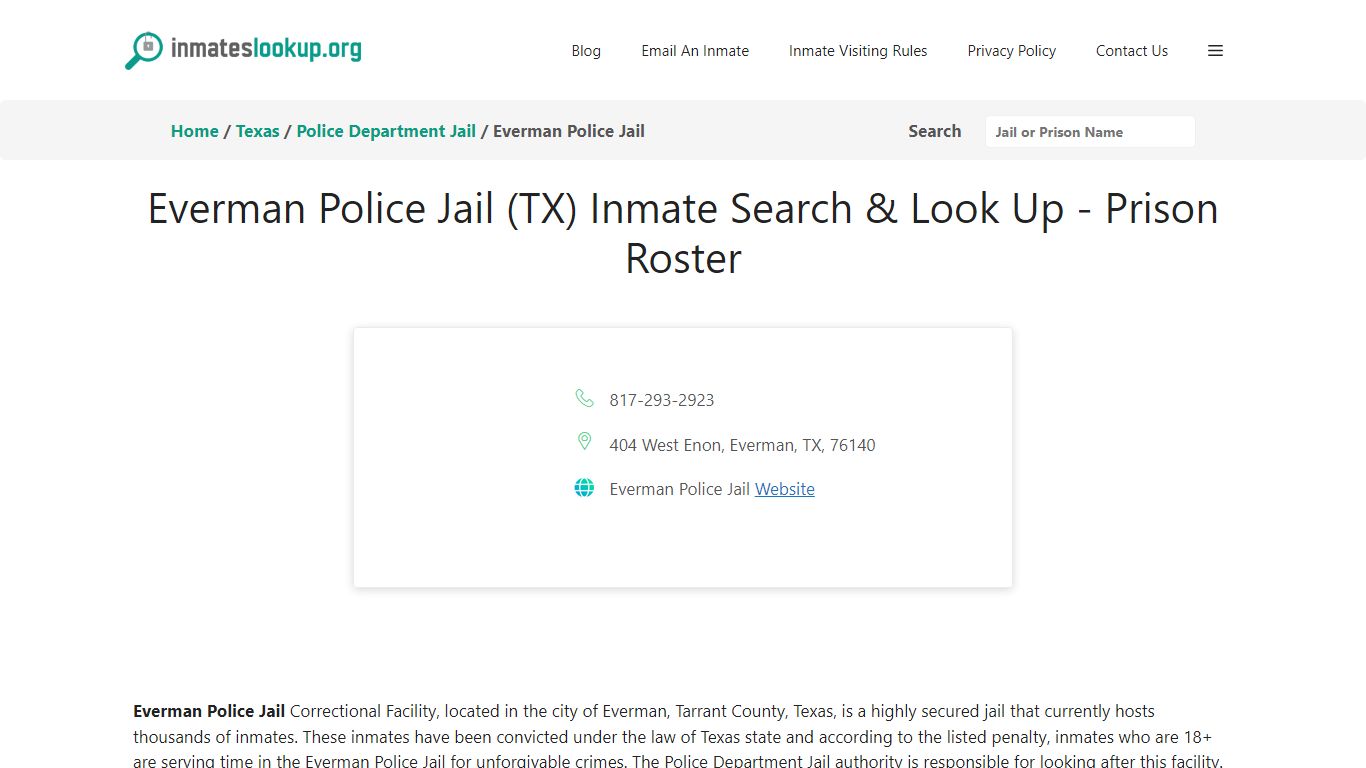 Everman Police Jail (TX) Inmate Search & Look Up - Prison Roster