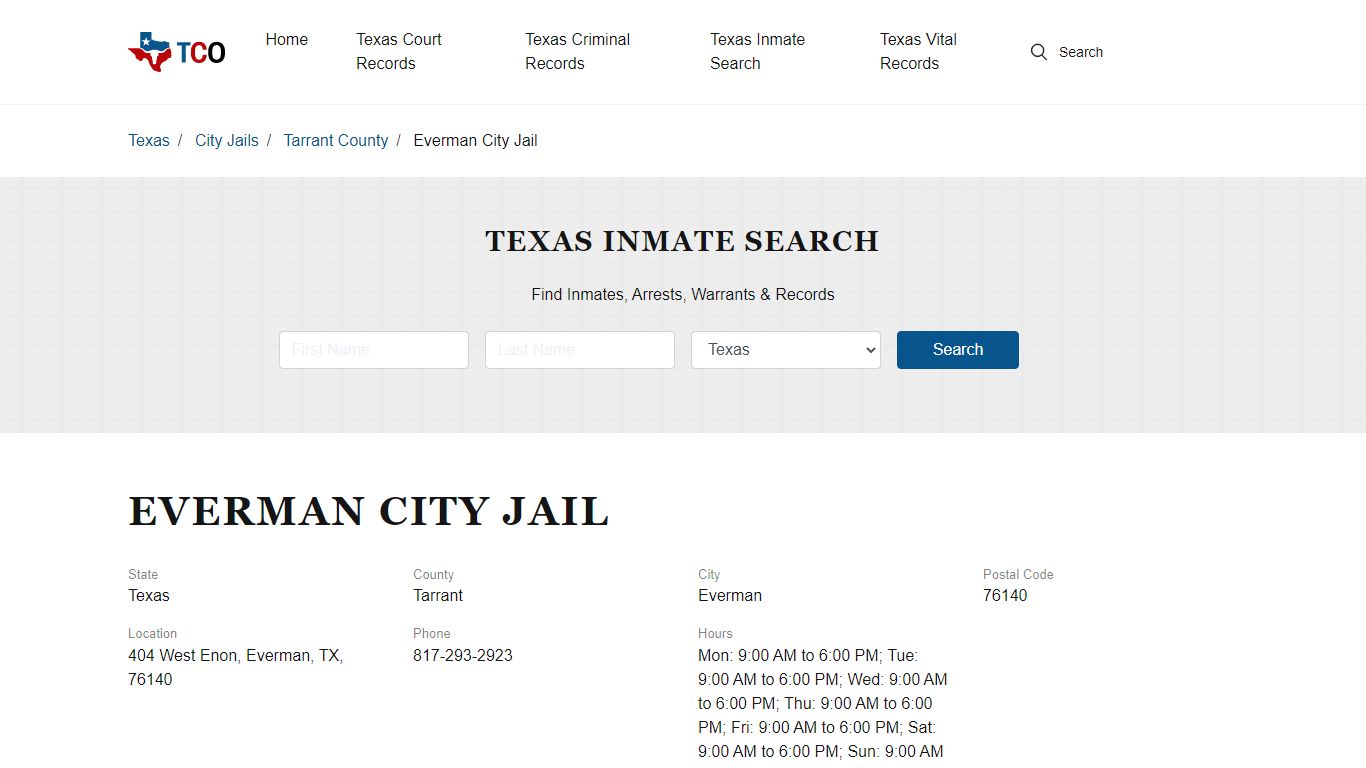 Everman City Jail in Everman, TX - Contact Information and Public Records